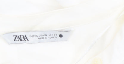 Zara Women Ivory Viscose Long Sleeve Button Blouse XL
