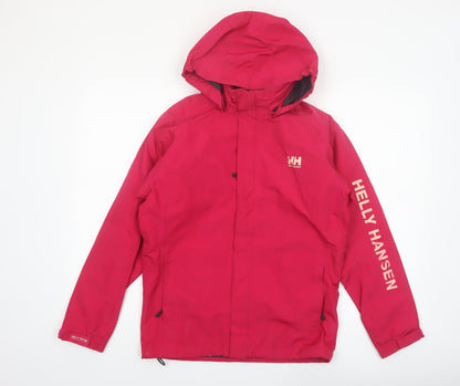Helly Hansen Girls Red Waterproof Hooded Rain Coat Jacket Size 14 Years