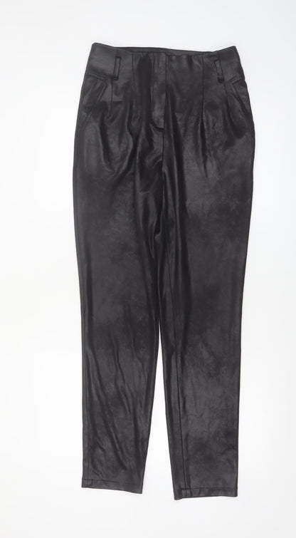 Eva Kayan Women's Black Faux Leather Pleated Tapered Trousers Size 8