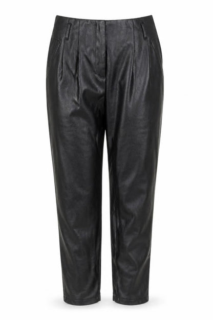 Eva Kayan Women's Black Faux Leather Pleated Tapered Trousers Size 8