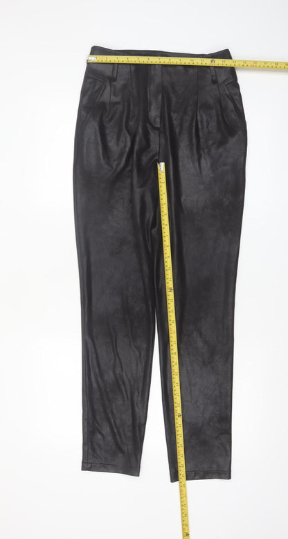 Eva Kayan Women's Black Faux Leather Pleated Tapered Trousers Size 8