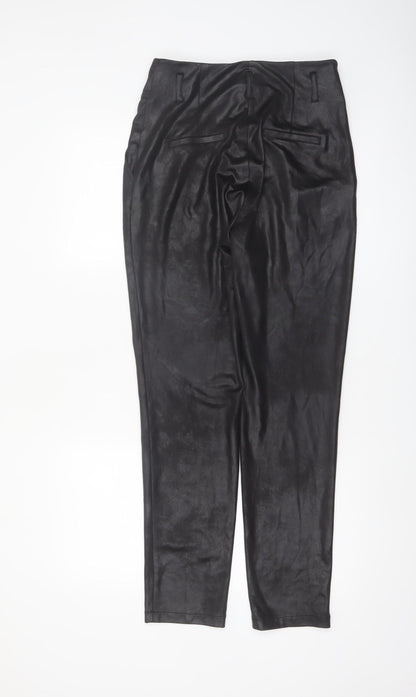 Eva Kayan Women's Black Faux Leather Pleated Tapered Trousers Size 8