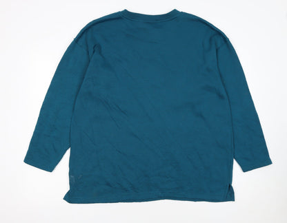Bold Spirit Women Teal Embroidered Pullover Sweatshirt Size L
