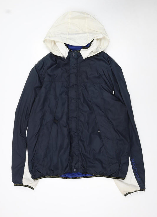 Nautica Men's Blue 2XL Windbreaker Hooded Jacket Polyester