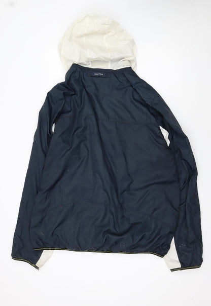 Nautica Men's Blue 2XL Windbreaker Hooded Jacket Polyester