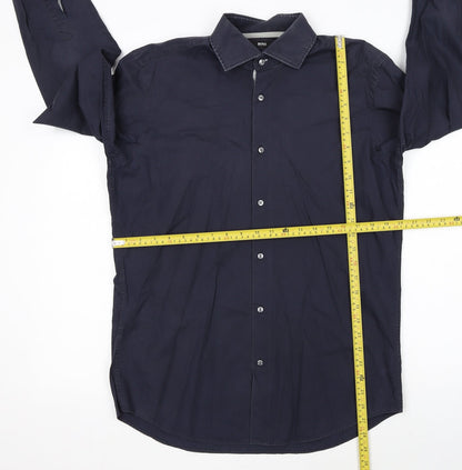 Hugo Boss Men's Blue Regular Fit Easy Iron Cotton Shirt Size 15.5