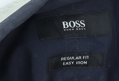 Hugo Boss Men's Blue Regular Fit Easy Iron Cotton Shirt Size 15.5