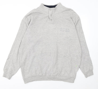 BOSS Mens Grey 2XL Henley Sweatshirt Cotton Blend Regular Fit
