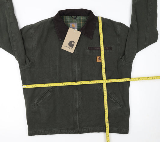 Carhartt Men's Green L Workwear Canvas Jacket Lined Cotton Zip Front