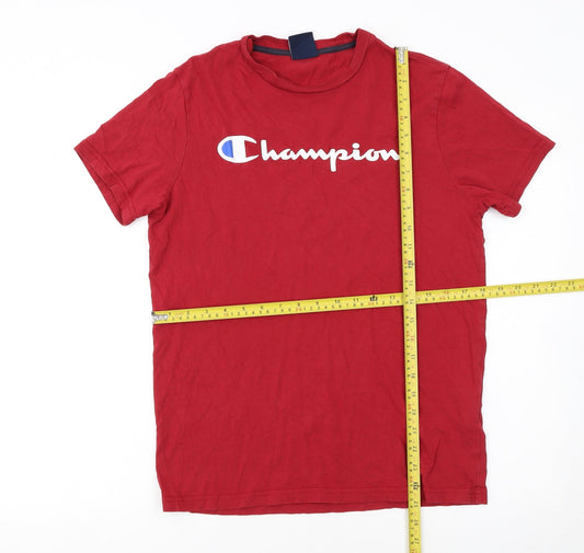 Champion Men's Red Small Crew Neck Cotton Logo T-Shirt