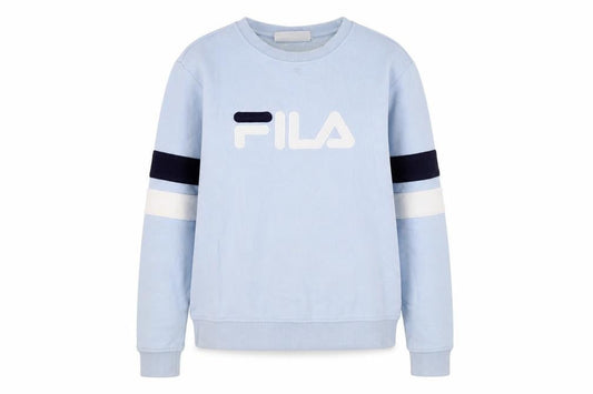 Front view of Fila Women's Light Blue Crew Neck Pullover Sweatshirt, size S