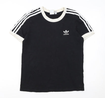 Adidas Womens Black Ringer Short Sleeve T-Shirt UK 10 Classic Style
