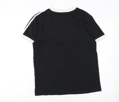 Adidas Womens Black Ringer Short Sleeve T-Shirt UK 10 Classic Style