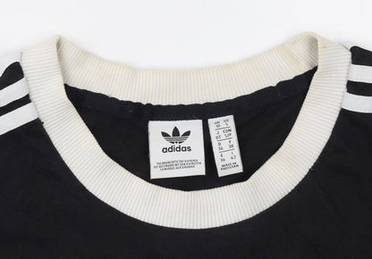 Adidas Womens Black Ringer Short Sleeve T-Shirt UK 10 Classic Style