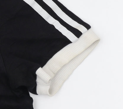 Adidas Womens Black Ringer Short Sleeve T-Shirt UK 10 Classic Style
