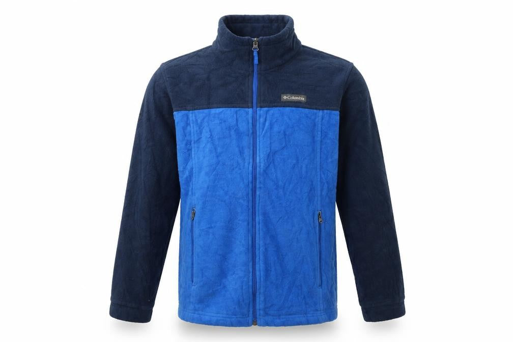 Front view of Columbia boys’ blue fleece full zip outdoor jacket, size L