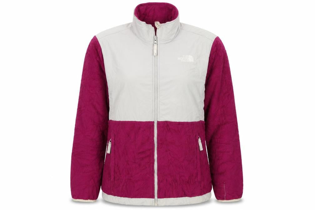 Front view of The North Face girls’ purple fleece jacket xl full zip outdoor style