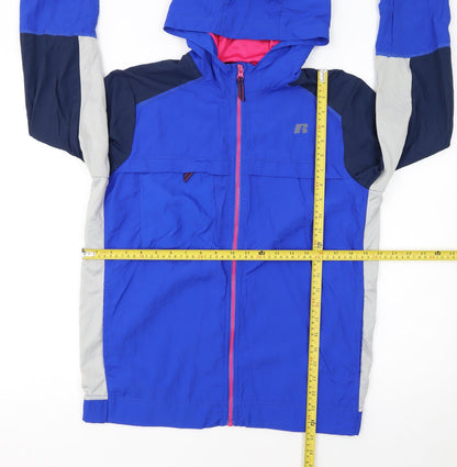 Russell Girls Blue Lightweight Hooded Windbreaker Jacket Size 18