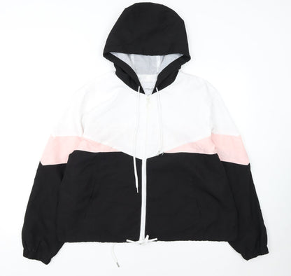 Angel Kiss Women's Black Pink White Hooded Windbreaker Jacket L