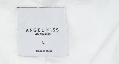 Angel Kiss Women's Black Pink White Hooded Windbreaker Jacket L