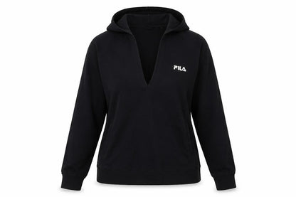 Fila Womens Black Pullover Hoodie Size 14 V-Neck Logo Sweatshirt