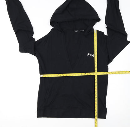 FILA Womens Black Pullover Hoodie Size 14 V-Neck Logo Sweatshirt