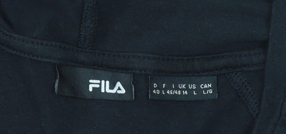 FILA Womens Black Pullover Hoodie Size 14 V-Neck Logo Sweatshirt