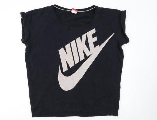 Nike Women Black Short Sleeve Pullover Sweatshirt XL Logo Print