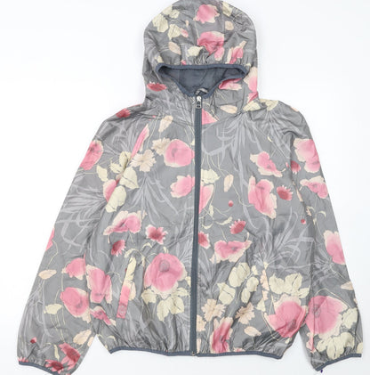 Miss London Womens Grey Floral Hooded Rain Jacket XL