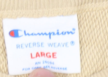 Champion Womens Beige Reverse Weave Sweatshirt Large Logo Crew Neck
