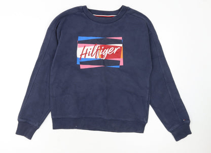 Tommy Hilfiger Girls Navy Blue Pullover Sweatshirt Size 164 Cotton Blend