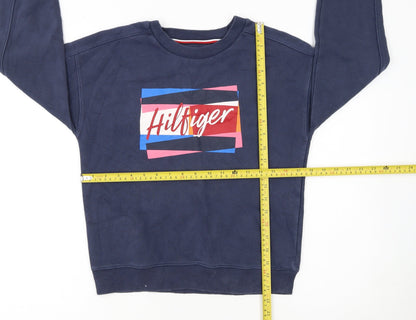 Tommy Hilfiger Girls Navy Blue Pullover Sweatshirt Size 164 Cotton Blend