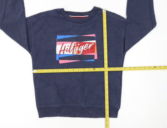 Tommy Hilfiger Girls Navy Blue Pullover Sweatshirt Size 164 Cotton Blend