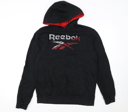 Reebok Boys Black Pullover Hoodie XL 15-16 Years Graphic Logo Fleece