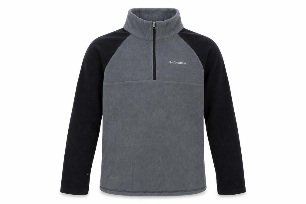 Front view of Columbia boys’ grey fleece quarter zip pullover sweatshirt l 14-15 years