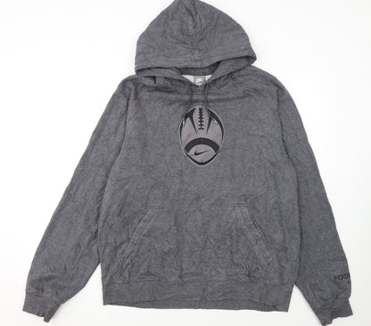 Nike Mens Grey Pullover Hoodie L Graphic Print Sports Fleece