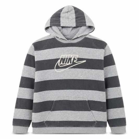Front view of Nike boys’ grey striped pullover hoodie l 12/13 years hooded fleece sweatshirt