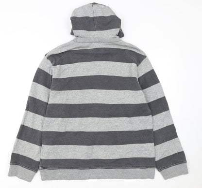Nike Boys Grey Striped Pullover Hoodie L 12/13 Years Hooded Fleece Sweatshirt