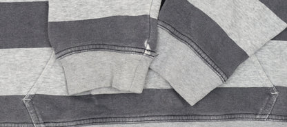 Nike Boys Grey Striped Pullover Hoodie L 12/13 Years Hooded Fleece Sweatshirt