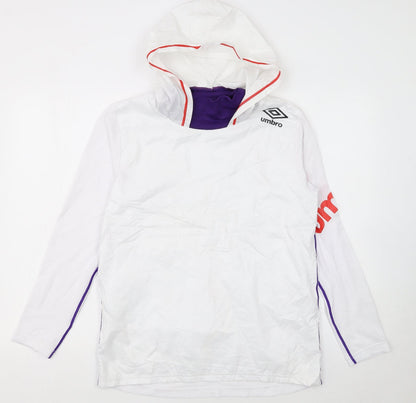 Umbro Womens White Hooded Pullover Hoodie Size 12 with Logo Detail