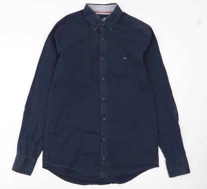 Tommy Hilfiger Men's Blue Slim Fit Stretch Button-Up Shirt S