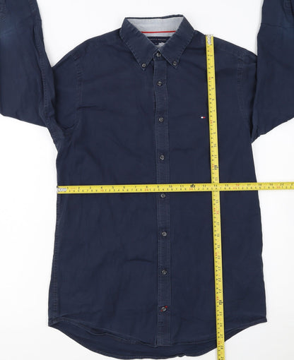 Tommy Hilfiger Men's Blue Slim Fit Stretch Button-Up Shirt S