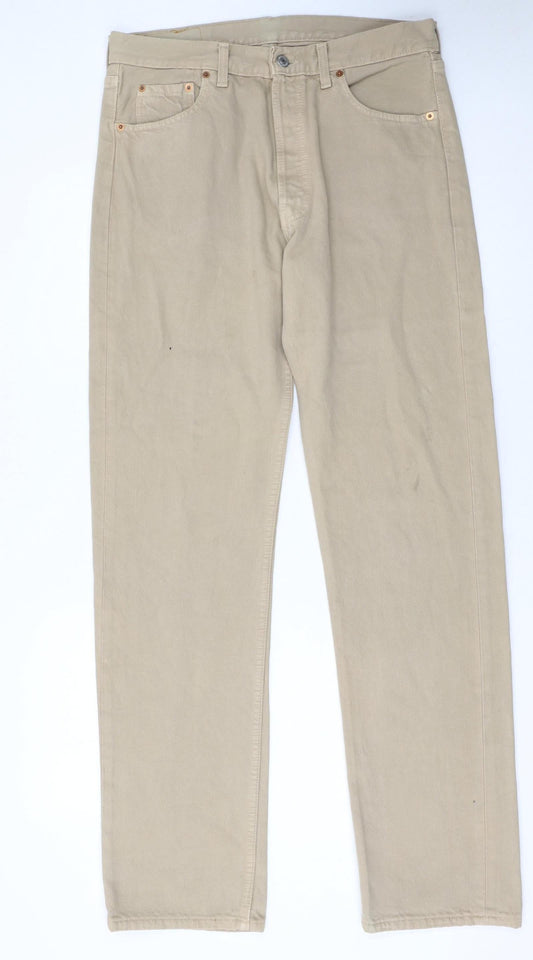 Levi's Men Beige 501 Straight Jeans W34 L34 Denim Regular Fit