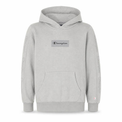 Front view of Champion boys’ grey pullover hoodie 11-12 years logo fleece sweatshirt