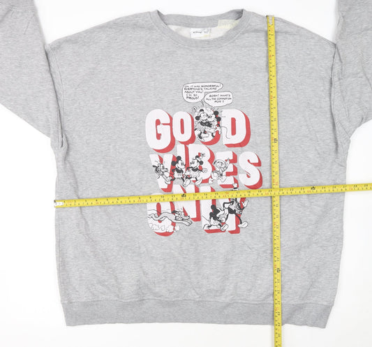 Disney Women Grey XL Sweatshirt Mickey & Friends Good Vibes Only