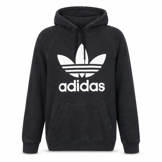 Front view of Adidas Men's Black Pullover Hoodie Small Logo Fleece Sweatshirt