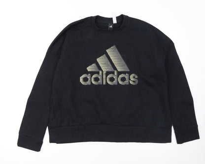 Adidas Womens Black Logo Pullover Sweatshirt L 14-16 Casual