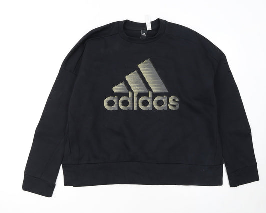 Adidas Womens Black Logo Pullover Sweatshirt L 14-16 Casual