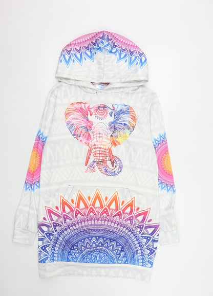 Yes We Vibe Unisex Multicoloured Elephant Graphic Pullover Hoodie Medium