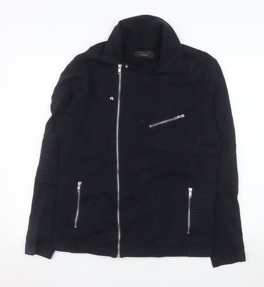 Zara Man Men's Black Cotton Biker Jacket XL Zip Pockets Classic Style